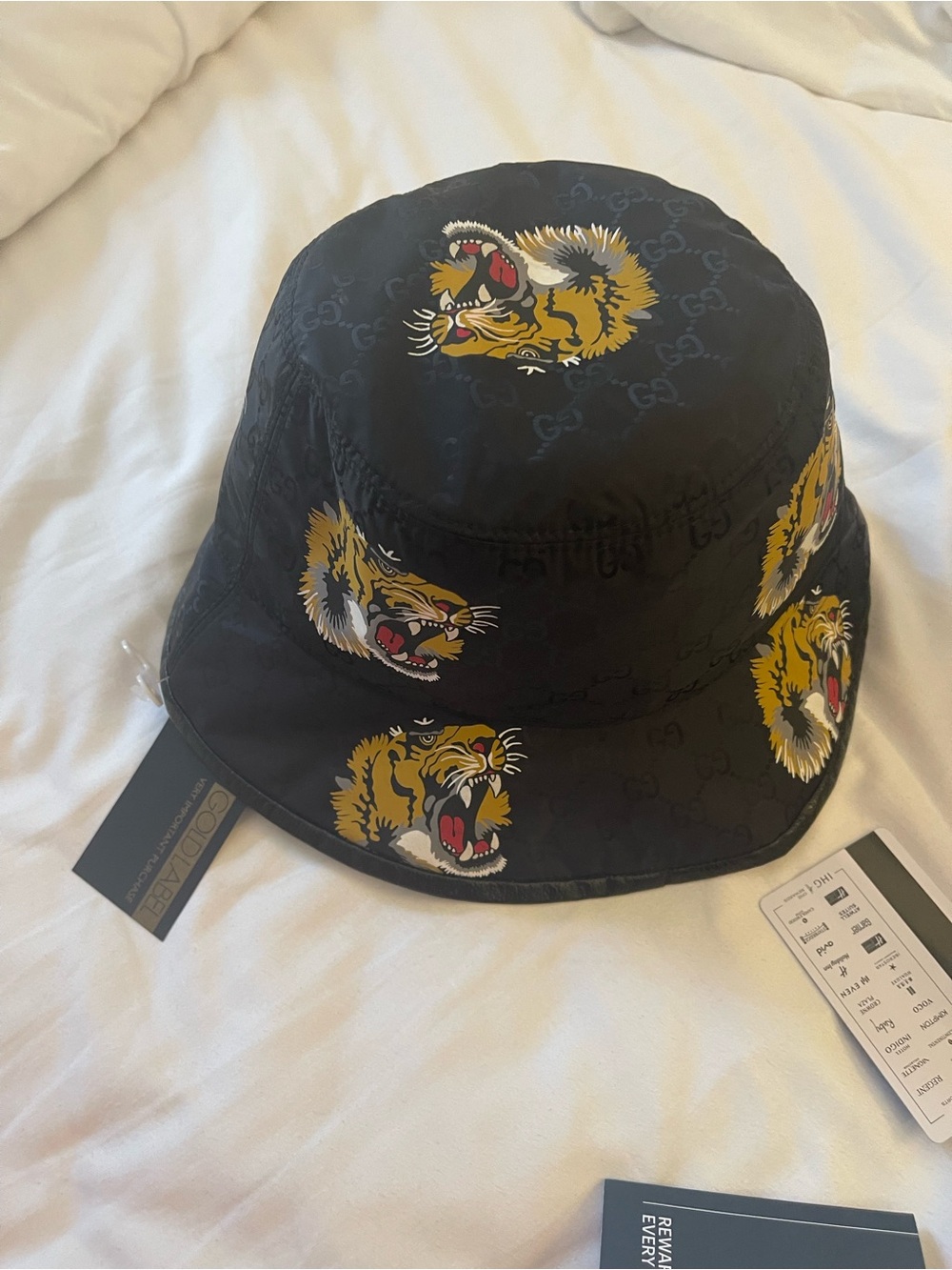 Gucci Black Bucket Hat with Yellow Tiger Heads